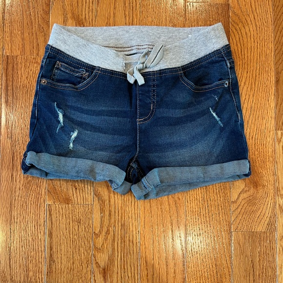 Justice Denim Pull-On Jean Cuffed Shorts - Dark Wash - Size 14 - Picture 2 of 6